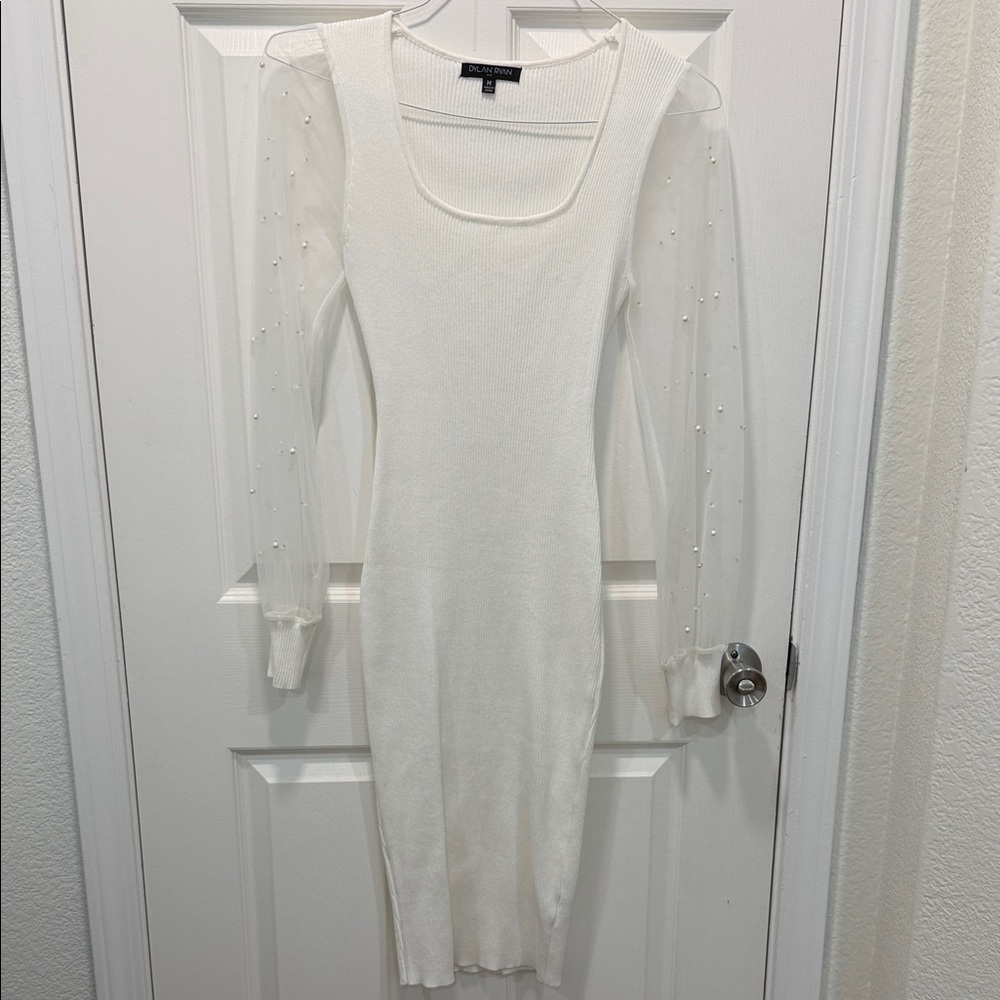 Elegant White Dress with Sheer Sleeves